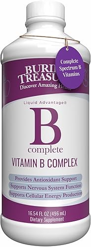 Buried Treasure B Complete - 16 onzas líquidas, las 8 vitaminas B con B12 metilfolato y metilfolato, biotina, B1, B2, B6, soporte antioxidante, sin