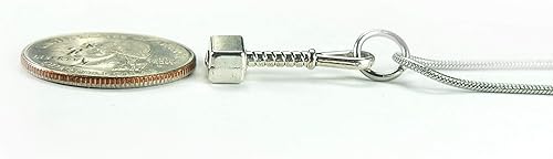 Miniatura 5 de Collar pequeño de martillo de Thors, cadena de serpiente de 20 pulgadas, dije de aleación de zinc de plata envejecida en cadena de acero inoxidable