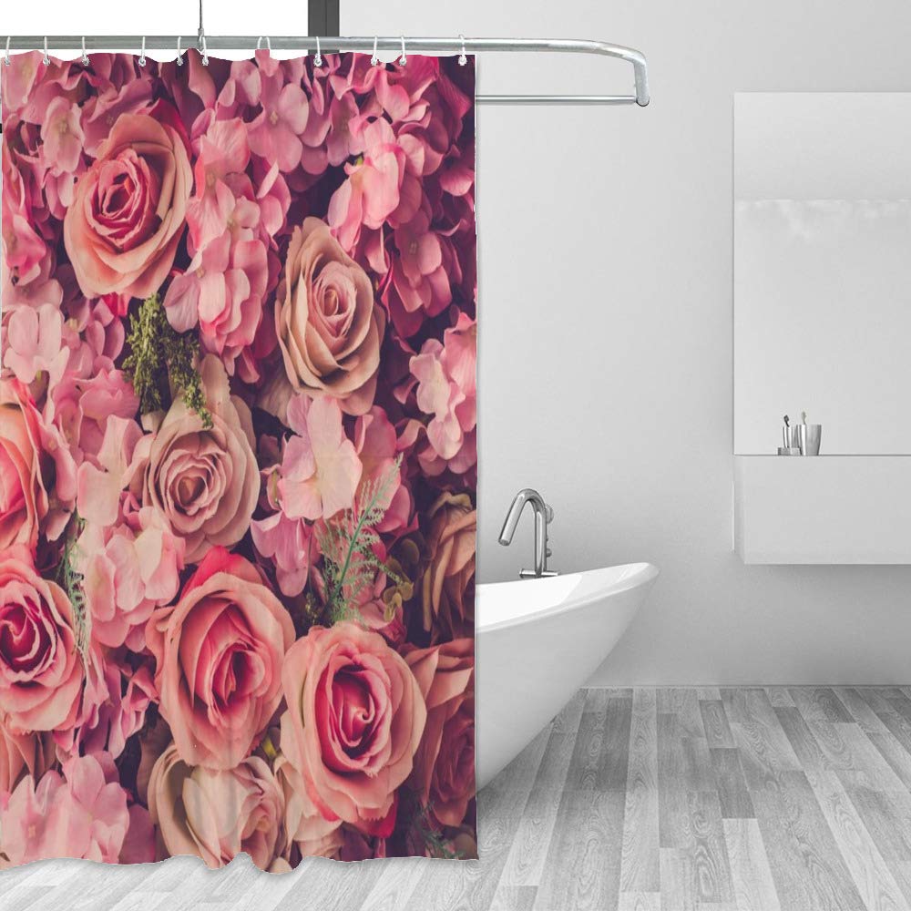 Rideau de douche imperméable rose en tissu polyester haut de gamme 66x72"