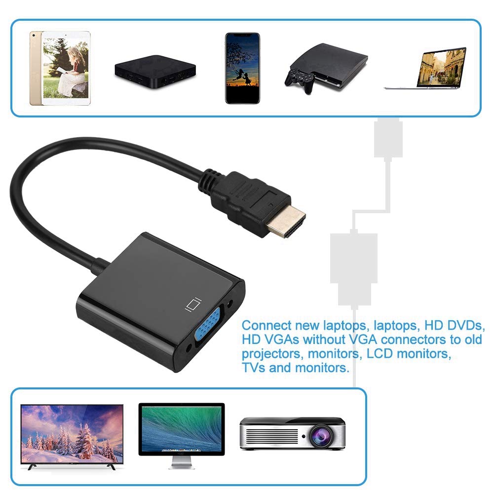 Kabel HDMI do VGA, praktyczny konwerter kabla HDMI na VGA, powierzchnia ABS do monitorów, monitorów LCD, starych projektorów, telewizorów i monitorów