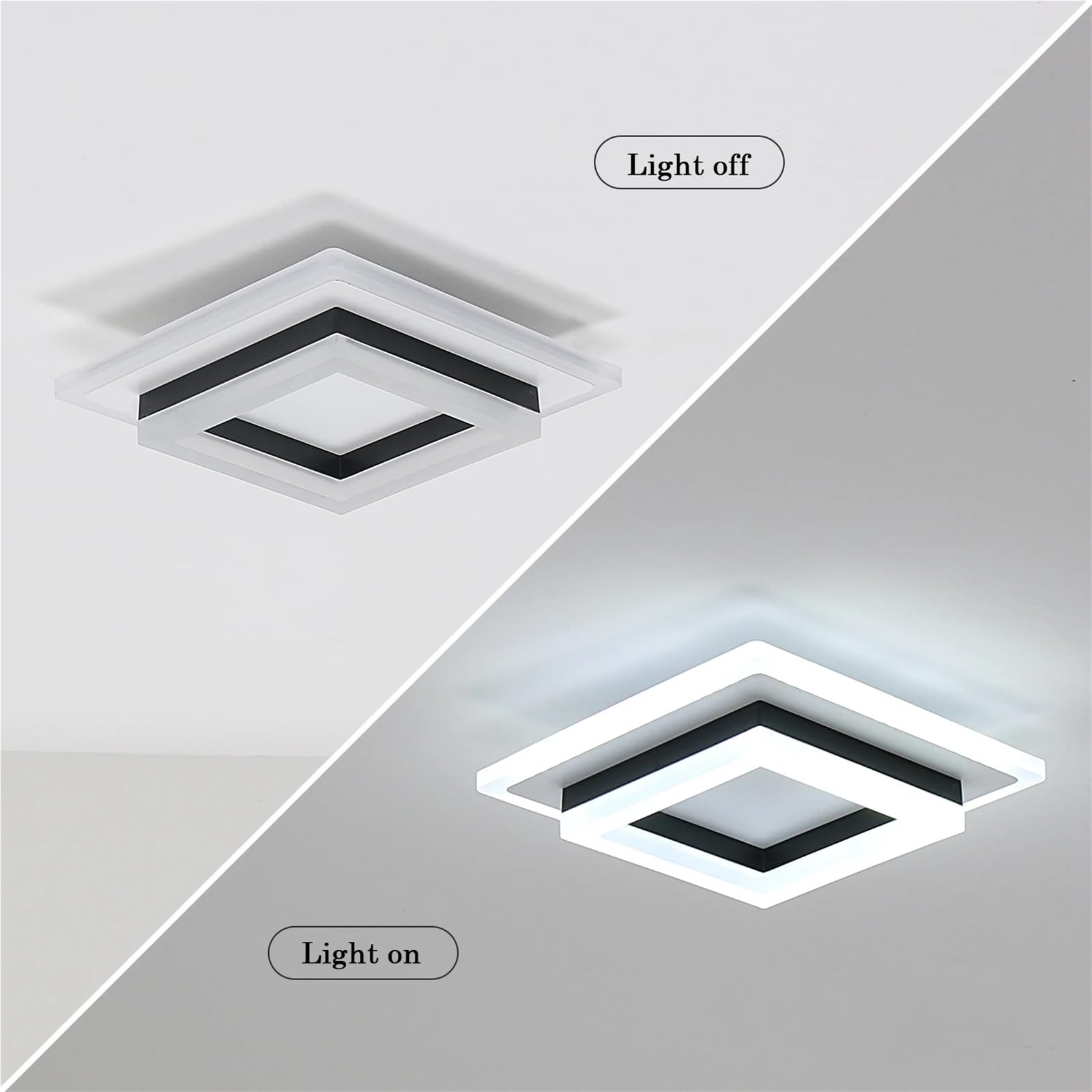 Générique Luminaire Plafonnier LED Plafonnier LED moderne, carré, 24 W, en acrylique, for salle de bain, couloir, chambre, blanc froid 6500 K