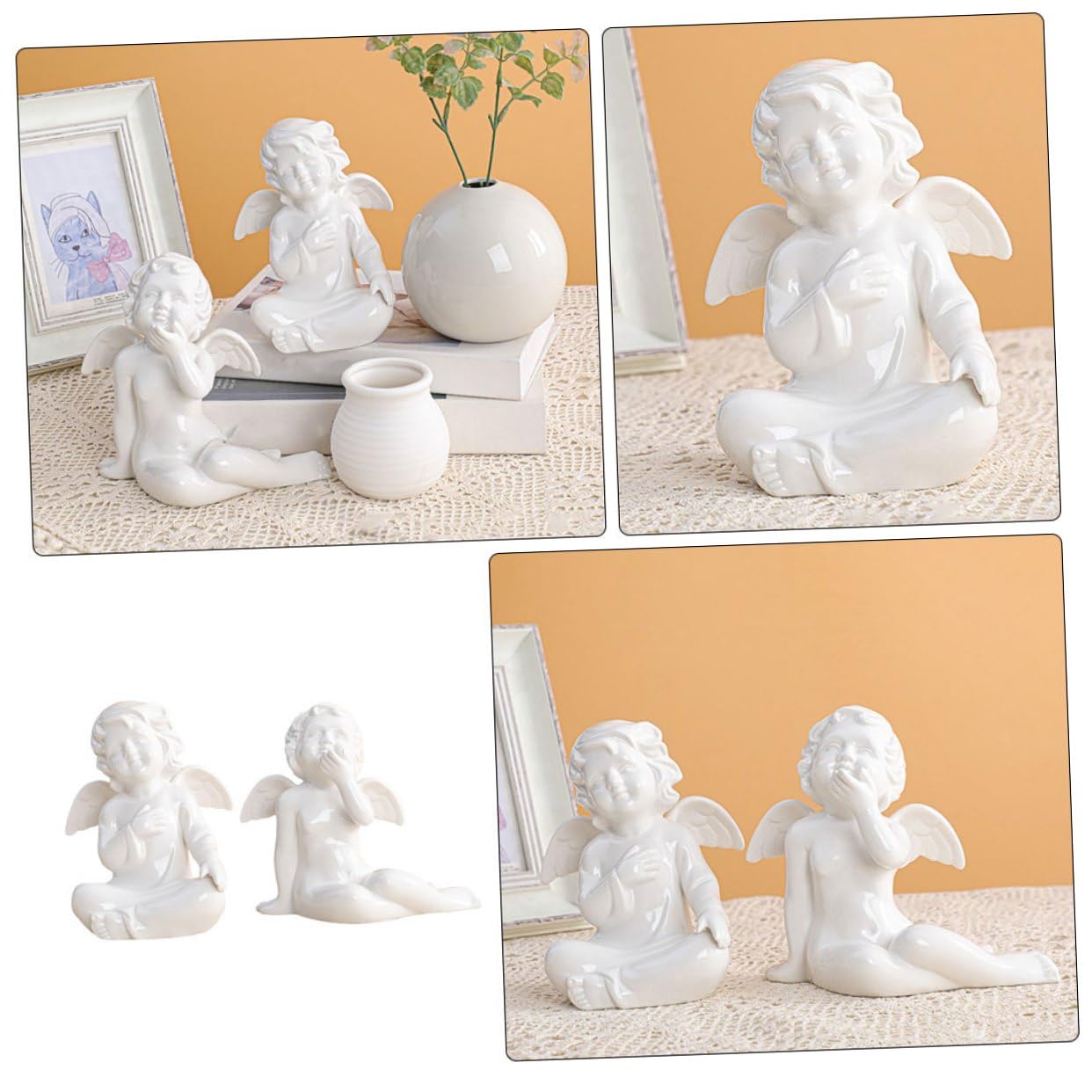 INOOMP Keramik Engel Figur 2 Stück Tischdeko Skulptur Stabile Wohnaccessoires für Hochzeitsfeier und Geschenk