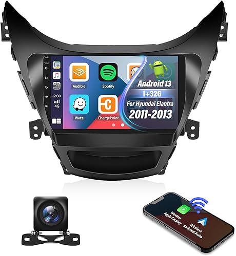 Para Hyundai Elantra 2011-2013 Android 13 Estéreo de coche con Apple Carplay Android Auto, 9 pulgadas pantalla táctil Radio coche con navegación GPS