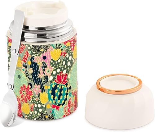 Vibrant Cactus Food Jar with Spoon Stainless Steel Vacuum Insulated Food Container 17 oz Food Thermos for Adults