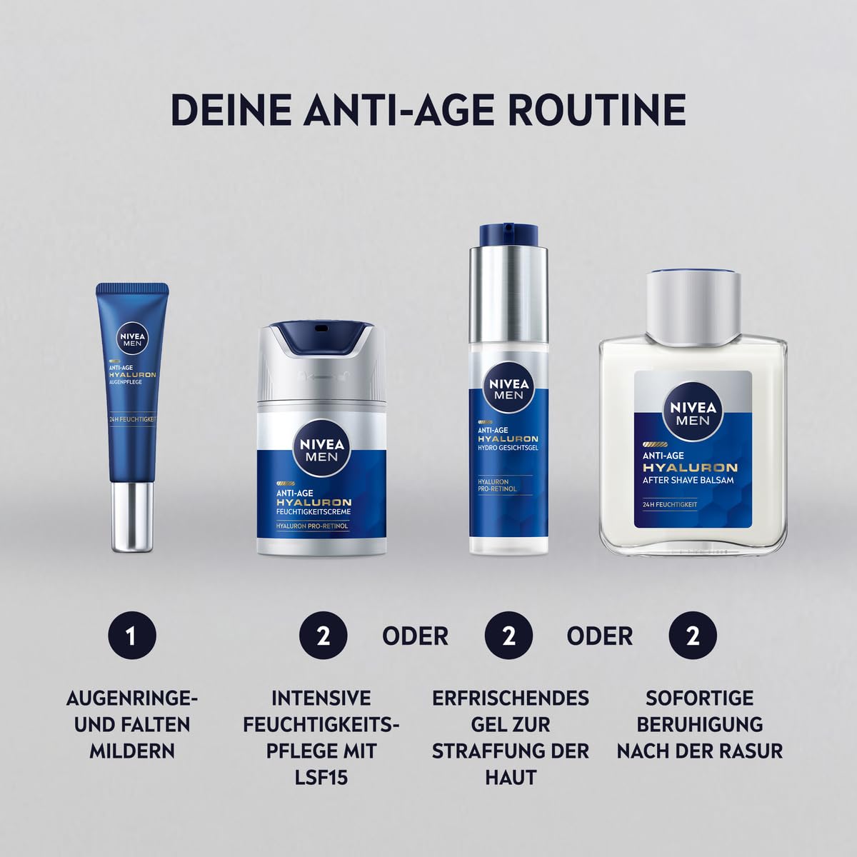 NIVEA MEN Anti-Age Hyaluron pielęgnacja oczu, ujędrniający krem pod oczy przeciw zmarszczkom i cieniom pod oczami, nawilżający krem pod oczami, z kwasem hialuronowym (15 ml)