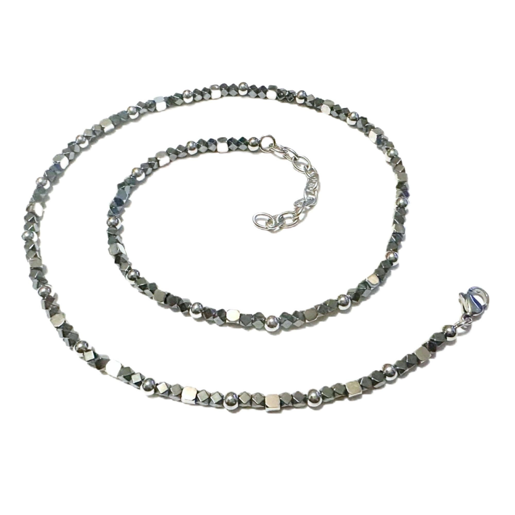 Collana Girocollo Uomo Acciaio Inox con Ematite Sfaccettata Collana Elegante Moderna Stile Estivo Collier Maschile Regalo Uomo - cll1678
