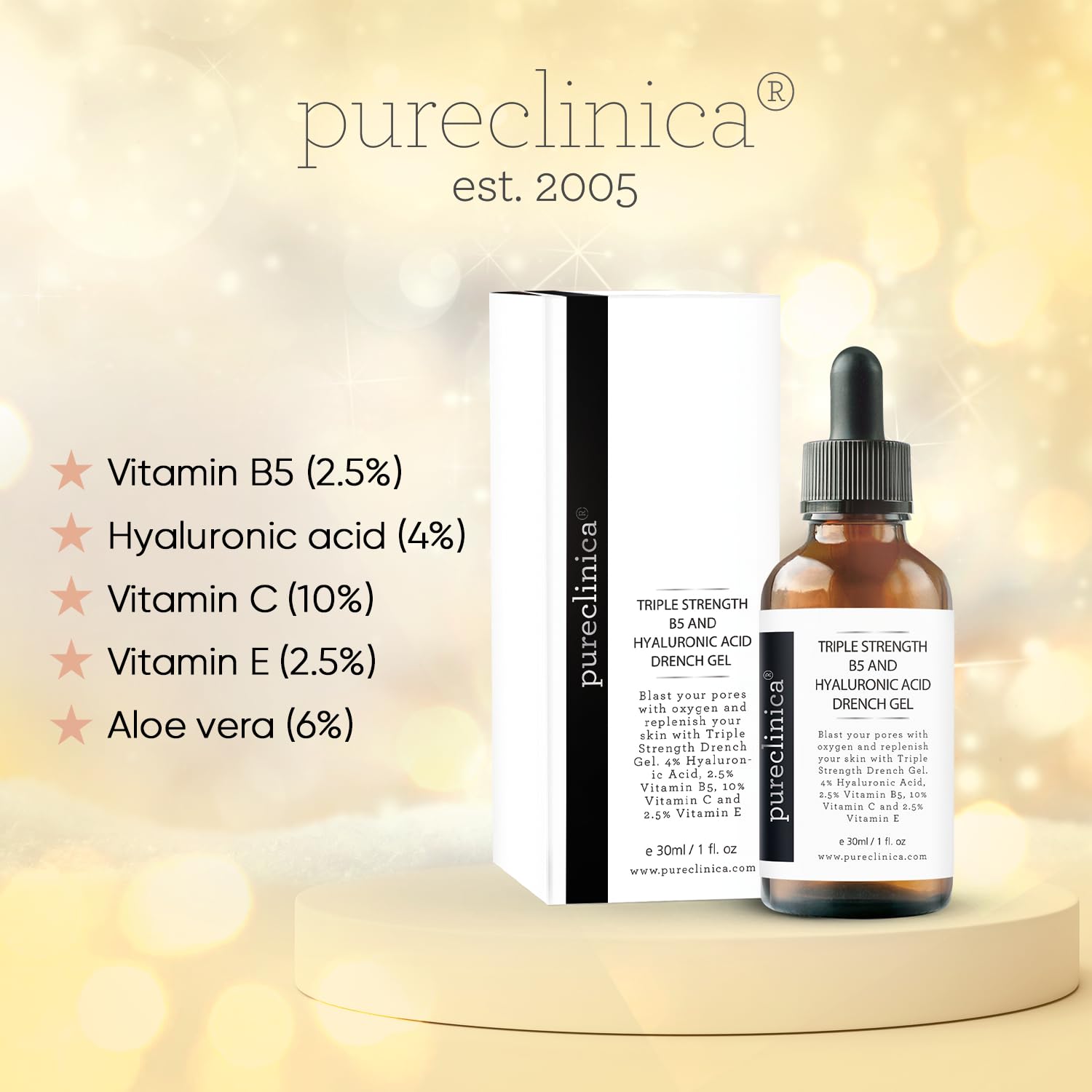2 Flaschen B5 in Dreifach-Konzentration (6.5%) und Hyaluronsäure (4%) Hautgel (mit Vit C 10% & E 2.5%) 30 ml