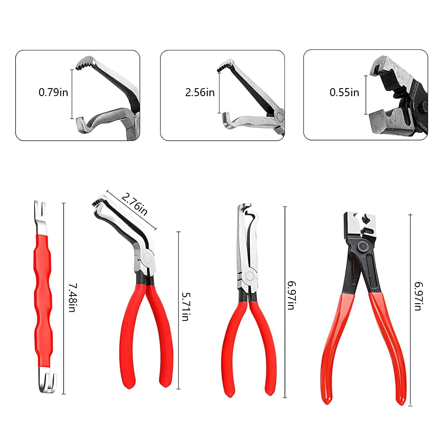 Juego de herramientas de desconexión de conector eléctrico: alicates rectos y en ángulo de 60°, herramienta separadora de doble extremo y alicates de abrazadera de manguera de cuello Clic/Clic-R para