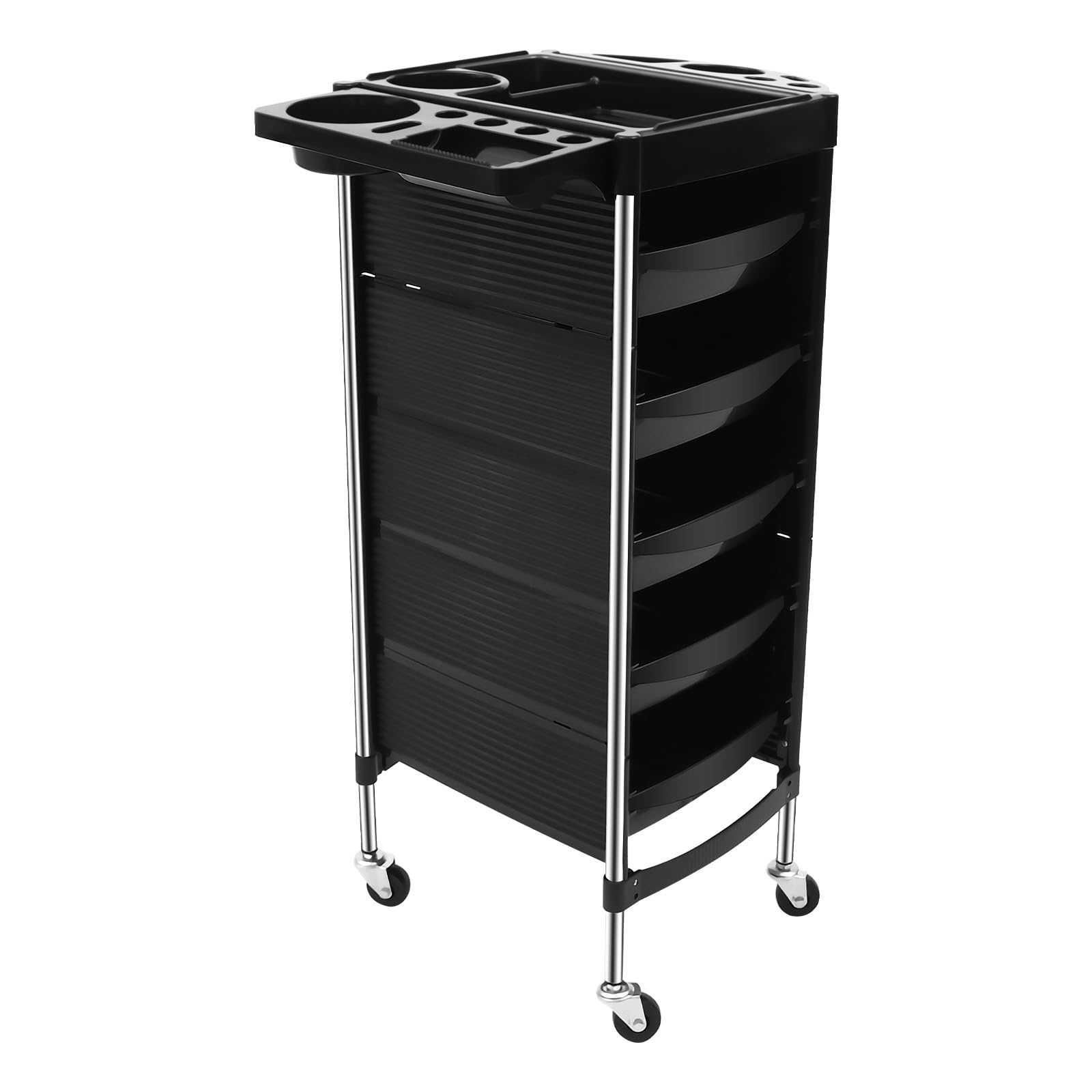 Carrello da parrucchiere con 5 vassoi estraibili, carrello per salone di bellezza, colore nero
