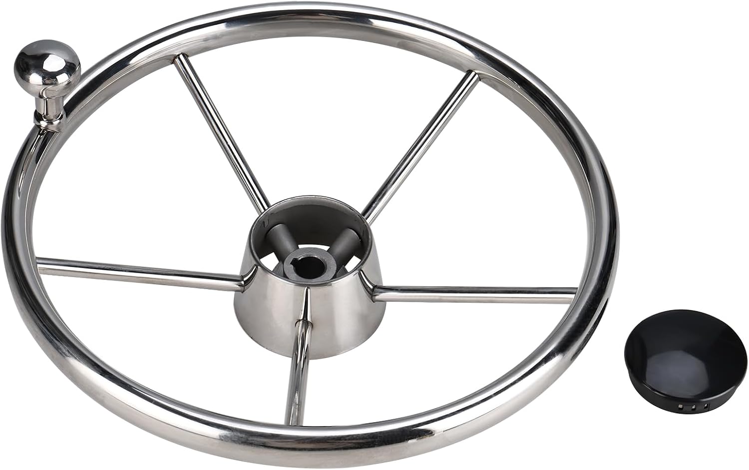 NovelBee 5-Spoke 13-1/2 Inch Destroyer Style Stainless Boat Steering Wheel with Stainless Knob for Marine,Yacht