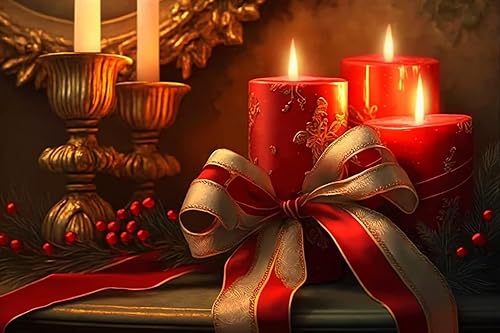 Pintura de diamante de vela roja de Navidad de 12 x 16 pulgadas, pintura digital interactiva hecha a mano para adultos, kits de pintura de diamantes