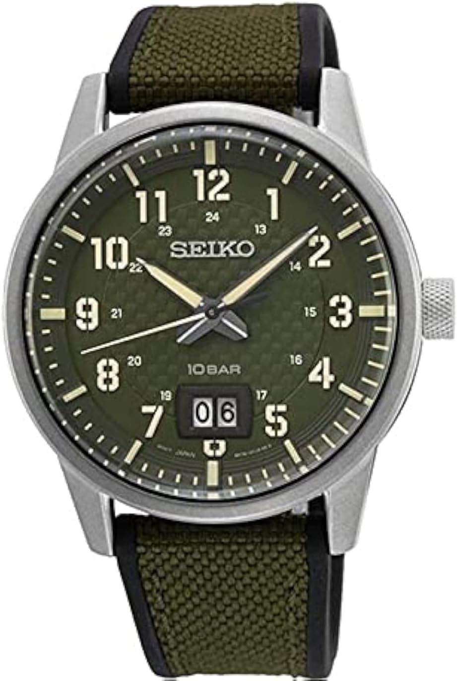 Seiko Men's Silver Sport Khaki Dial Watch SUR323P1, Green