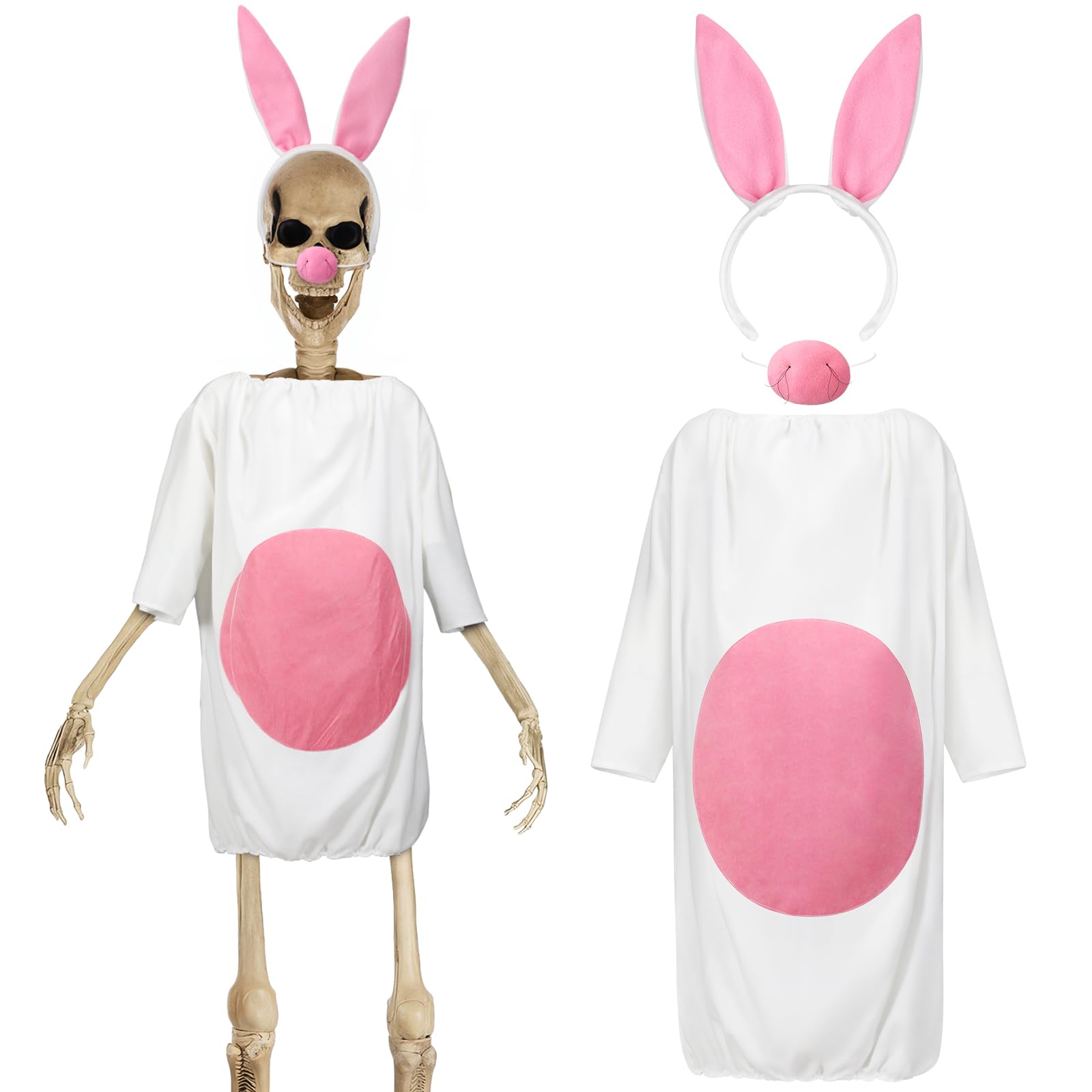 Mepase 3 Pcs 12 ft Skeleton Clothes Accessories Easter Day 12 ft Skeleton Clothes Set Include Oversized Bunny Costume with Nose and Headband Outfit