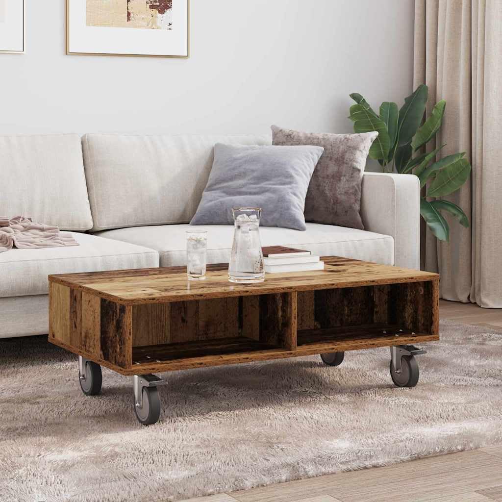 Tavolino con ruote, in legno anticato, 90 x 50 x 30 cm, versatile, comodino, tavolino da divano o tavolino portaoggetti per soggiorno, camera da letto, corridoio, balcone, salvaspazio