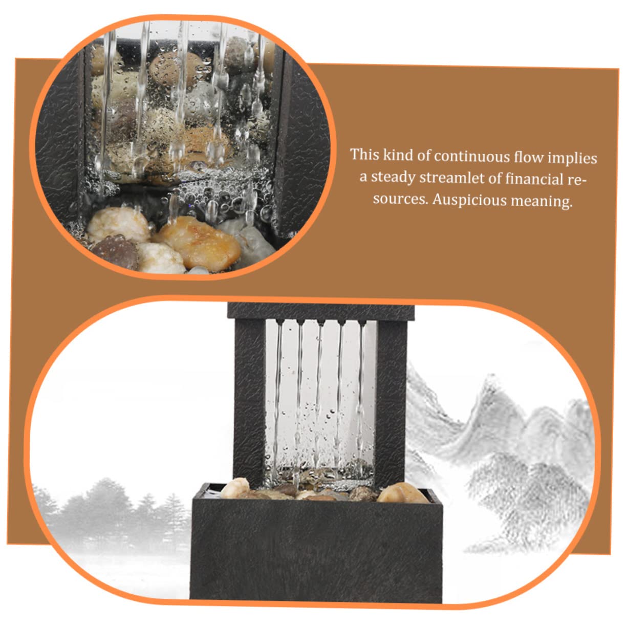 STOBAZA Fuente Agua Decorativa de Interior, Pequeña Fuente de Agua de Escritorio, Estilo Chino, Abs y Pebble, CREA un Ambiente Tranquilo para Hogar y Escritorio