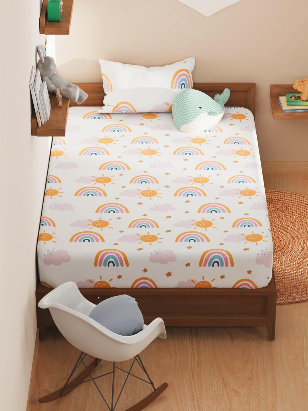 KOPA Kids Printed Micro -Single Bedsheet with 1 Pillow Covers [2pc] (Kiko Junior) | Ultra Soft Microfiber | Easy Wash & Quick Dry | Perfect for Kids Bedroom | Abstract - White-image-41