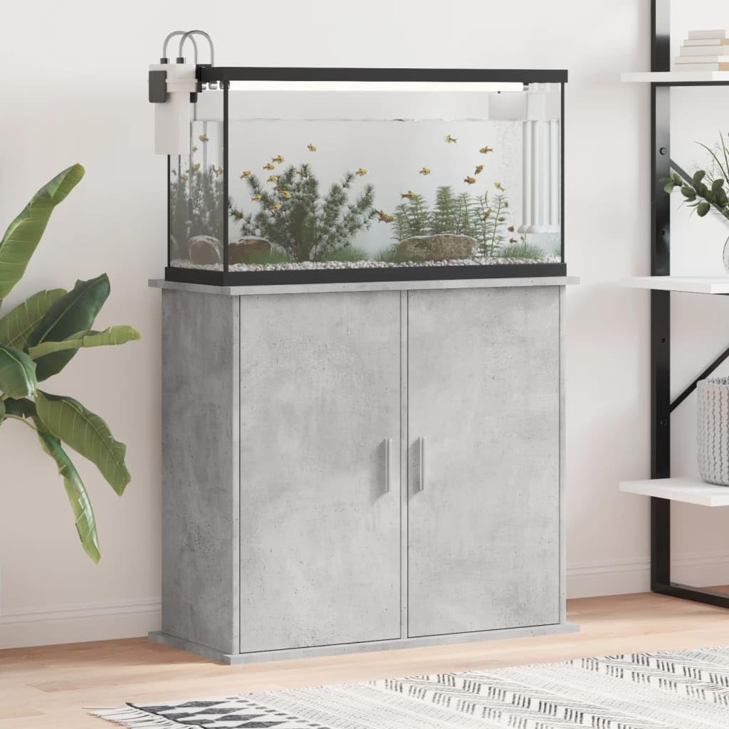 Homgoday Support pour Aquarium en Bois Multicouche Gris en Cément pour la Maison, Intérieur Extérieur Salon Chambre à Coucher, Dimensions : 81x36x73 cm