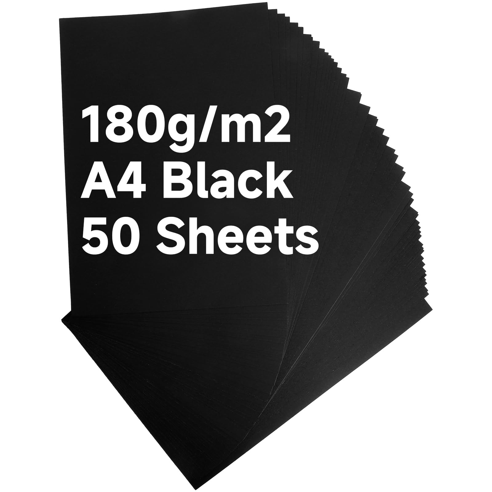 Czarny papier kolorowy A4, 180 g/m², 50 arkuszy - karton do majsterkowania, czarny, gruby papier, do drukarek laserowych i atramentowych, papier do majsterkowania do kartek DIY, rysowania, szkoły i na