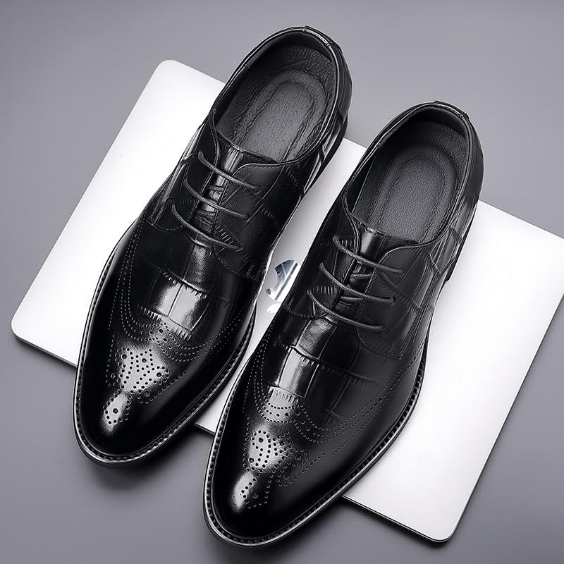 Men's Genuine Leather Oxford Shoes Fashion Pointed Toe Low Block Heel Business Work Office Formal Shoes3