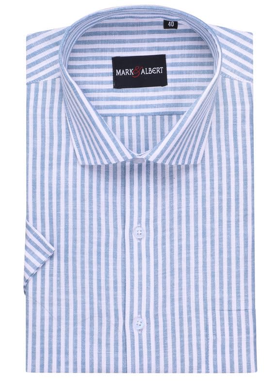 Image of MARK & ALBERT Men's Half Sleeve Cotton Linen Striped Shirt