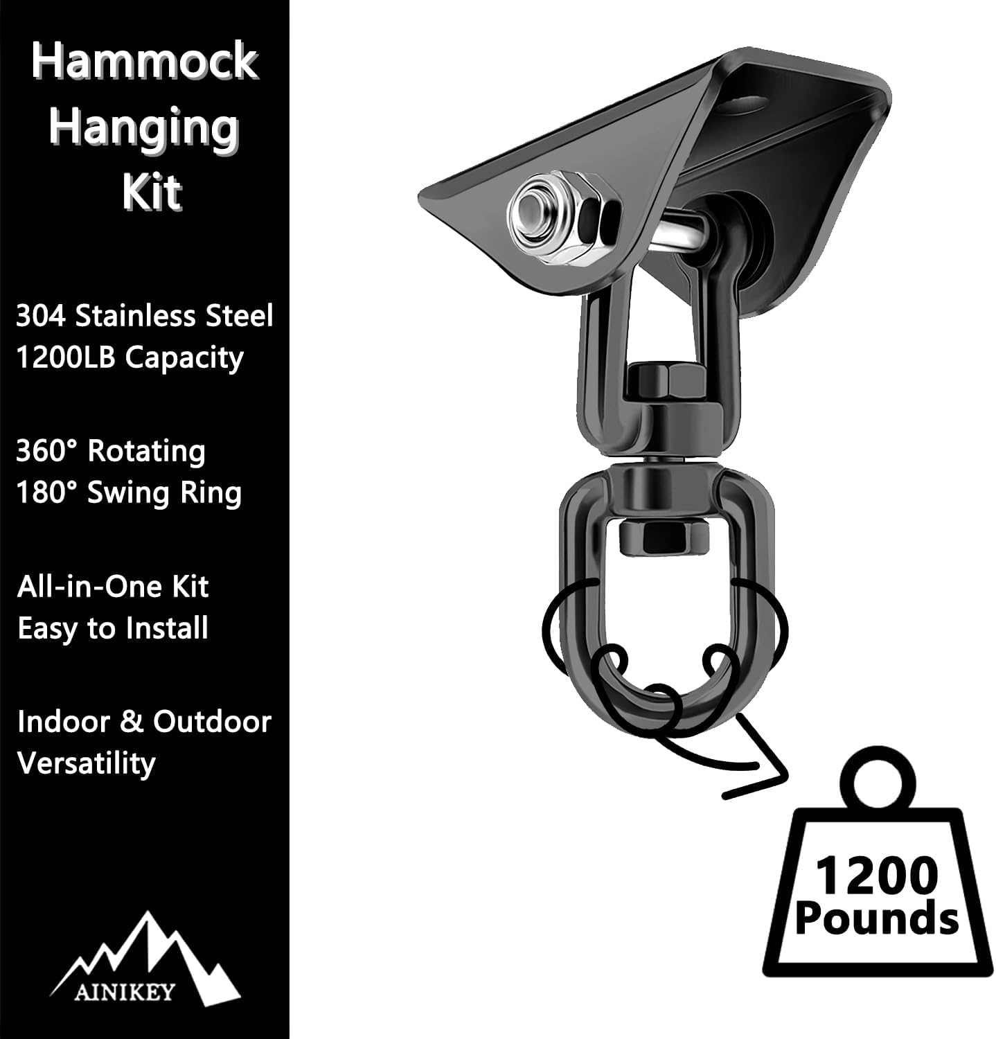 Heavy Duty Hammock Hanging Kit, 360° Rotating 1200 lb Swing Hangers for Hammock Chair Stand, Seat, Porch Swing, Yoga, Tree, Ceiling Mount, Indoor Outdoor Hanging Hardware Black | Pack of 2 2 61n1XXzWTkL. AC SL1500