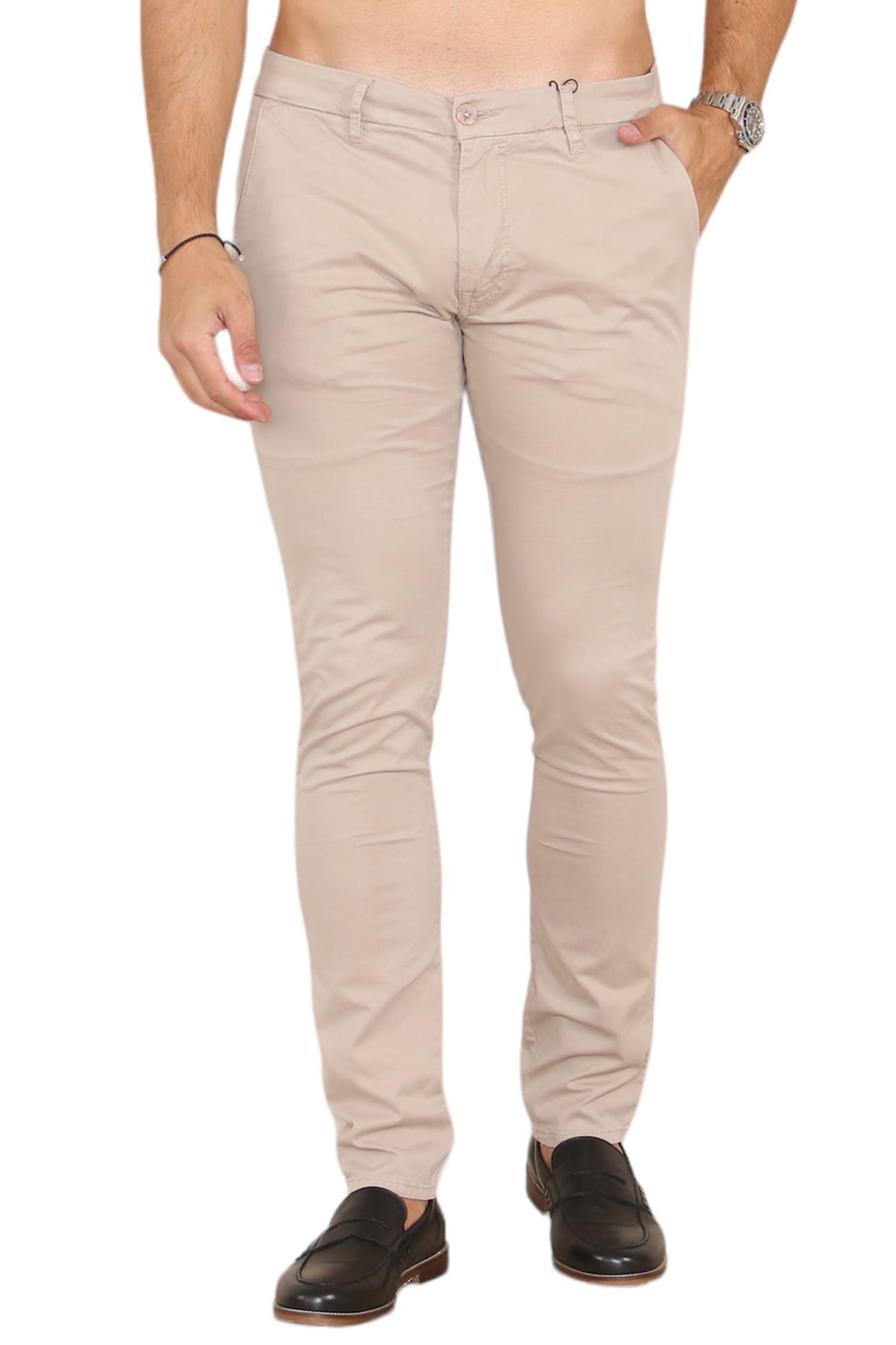 Soroor Skinny Fit Chinos Trousers Men - Stylish Mens Chinos for Work, Casual Trousers for Men UK, Comfortable Everyday Chino Trouser | Beige - 34L 32W | Stretch Premium Twill Cotton Men's Chino