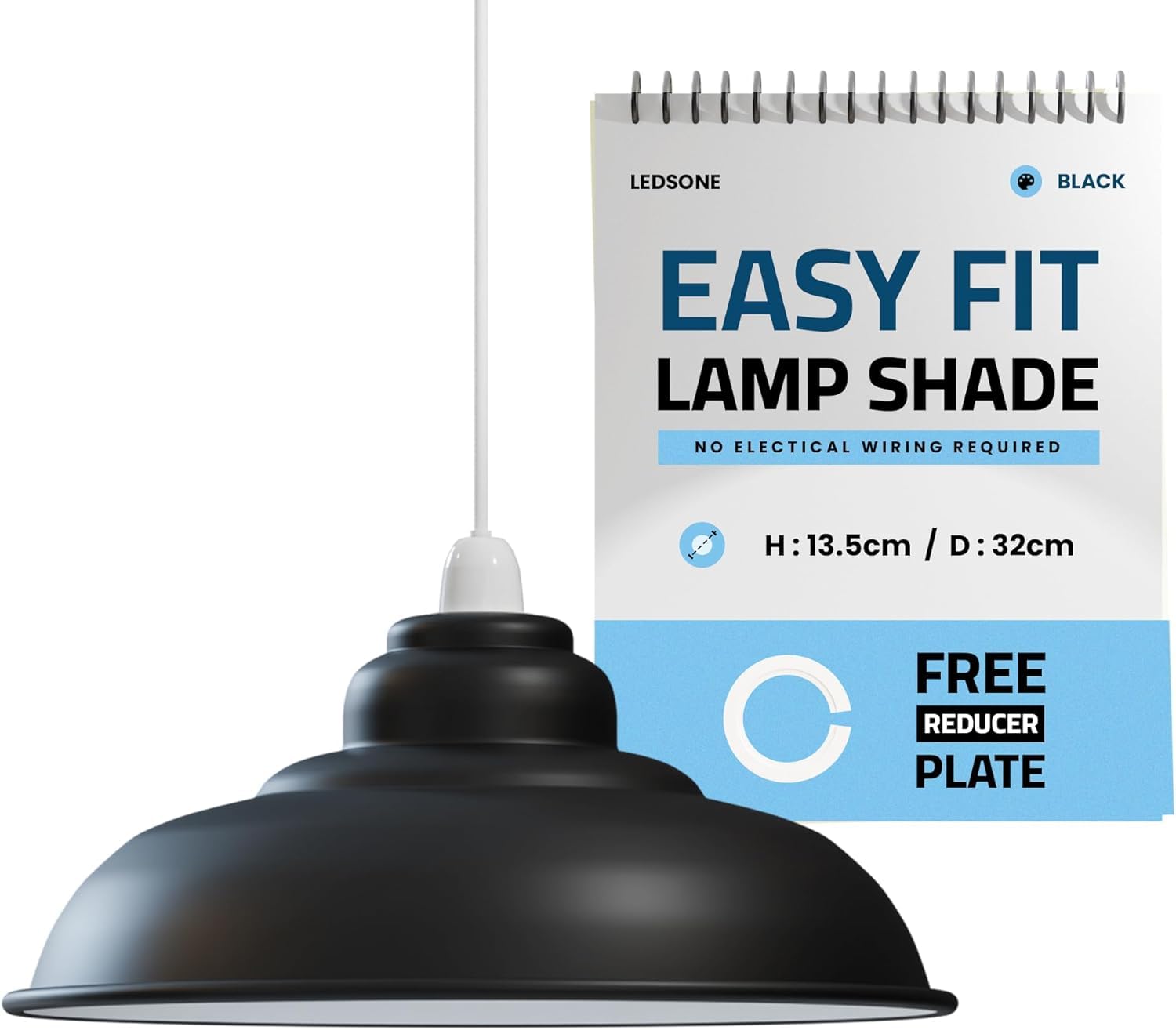 LEDSONE Industrial Black Curvy Metal Ceiling Lamp Shade 32cm Easy Fit Light Modern Hanging Pendant Ceiling Light Shade for Bedroom, Hallway, Office Industrial Kitchen — image 1