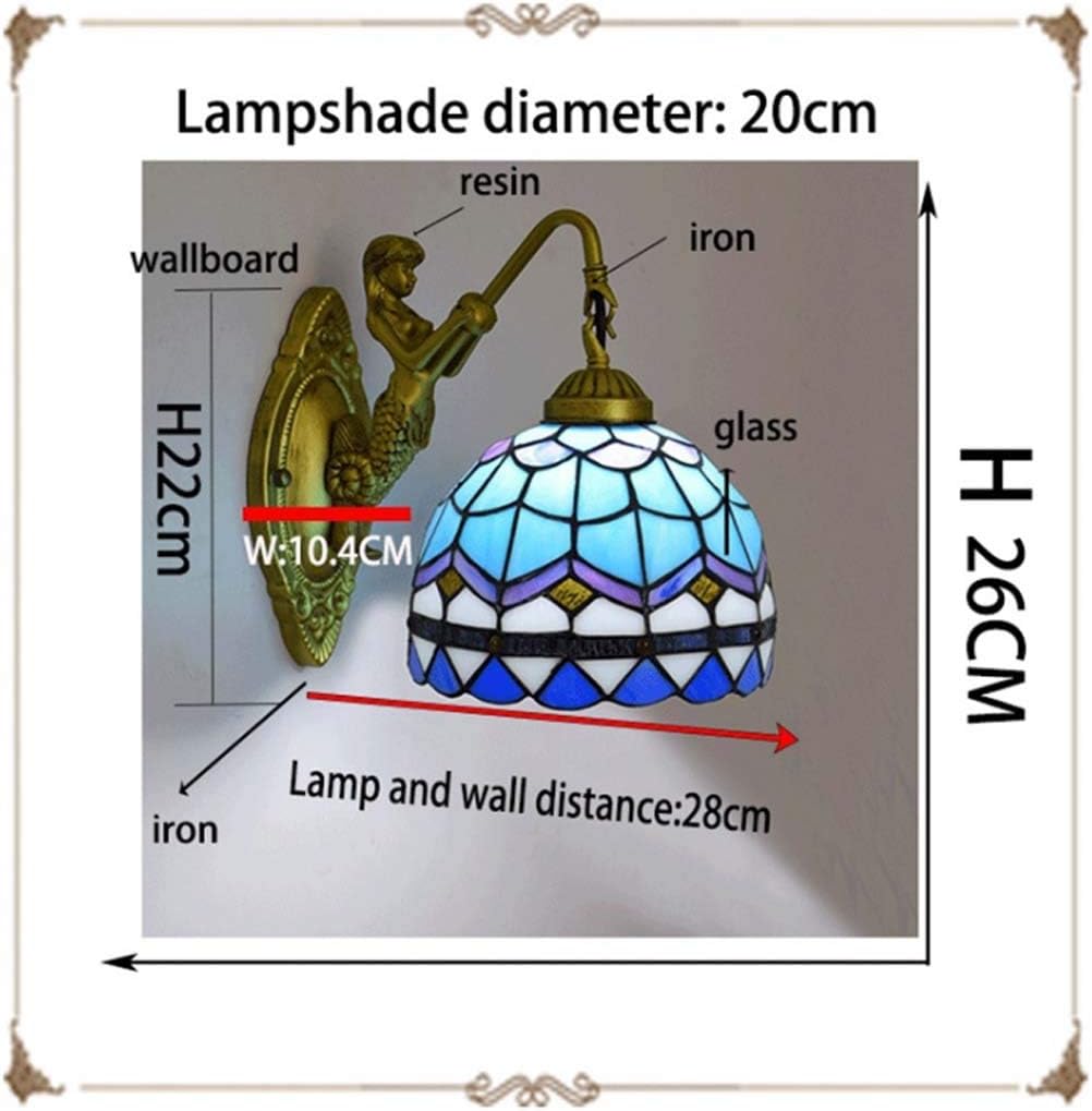 Tiffany Style Wall Light,8-Inch Single Head Stained Glass Wall Lampfor Dining Room Bedroom Bedside Wall Sconces