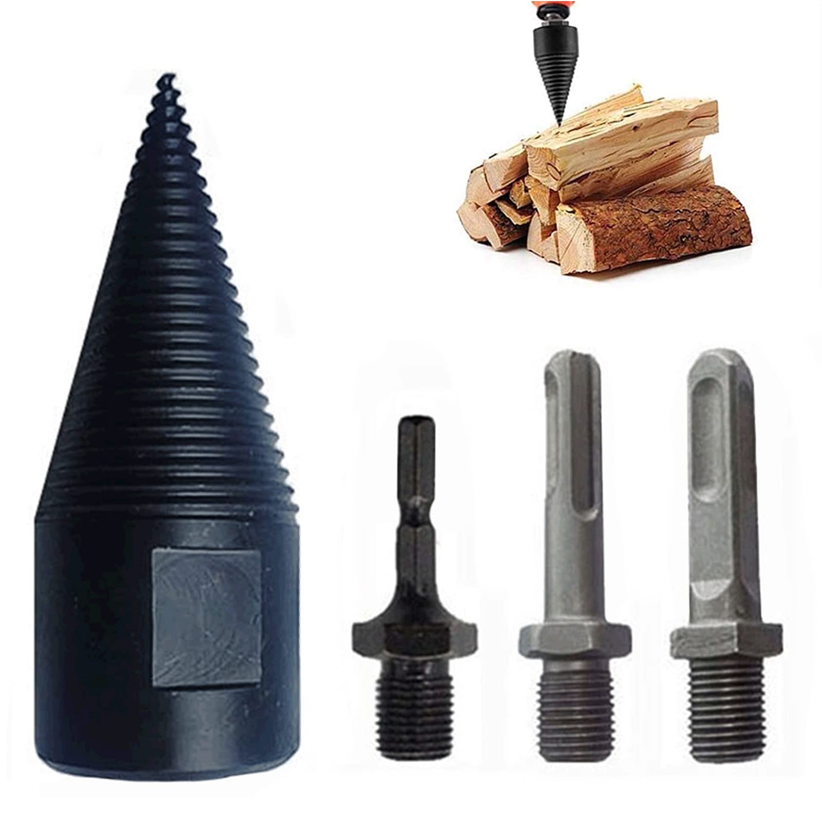 Punta Cono Di Legno Spaccalegna, Punta Spaccalegna Per Legno, Trapano Per Legna Da Ardere Spaccalegna Elettrico Per Attrezzi Campeggio Con Manici Per Trapano Quadrato Rotondo Esagonale,32mm