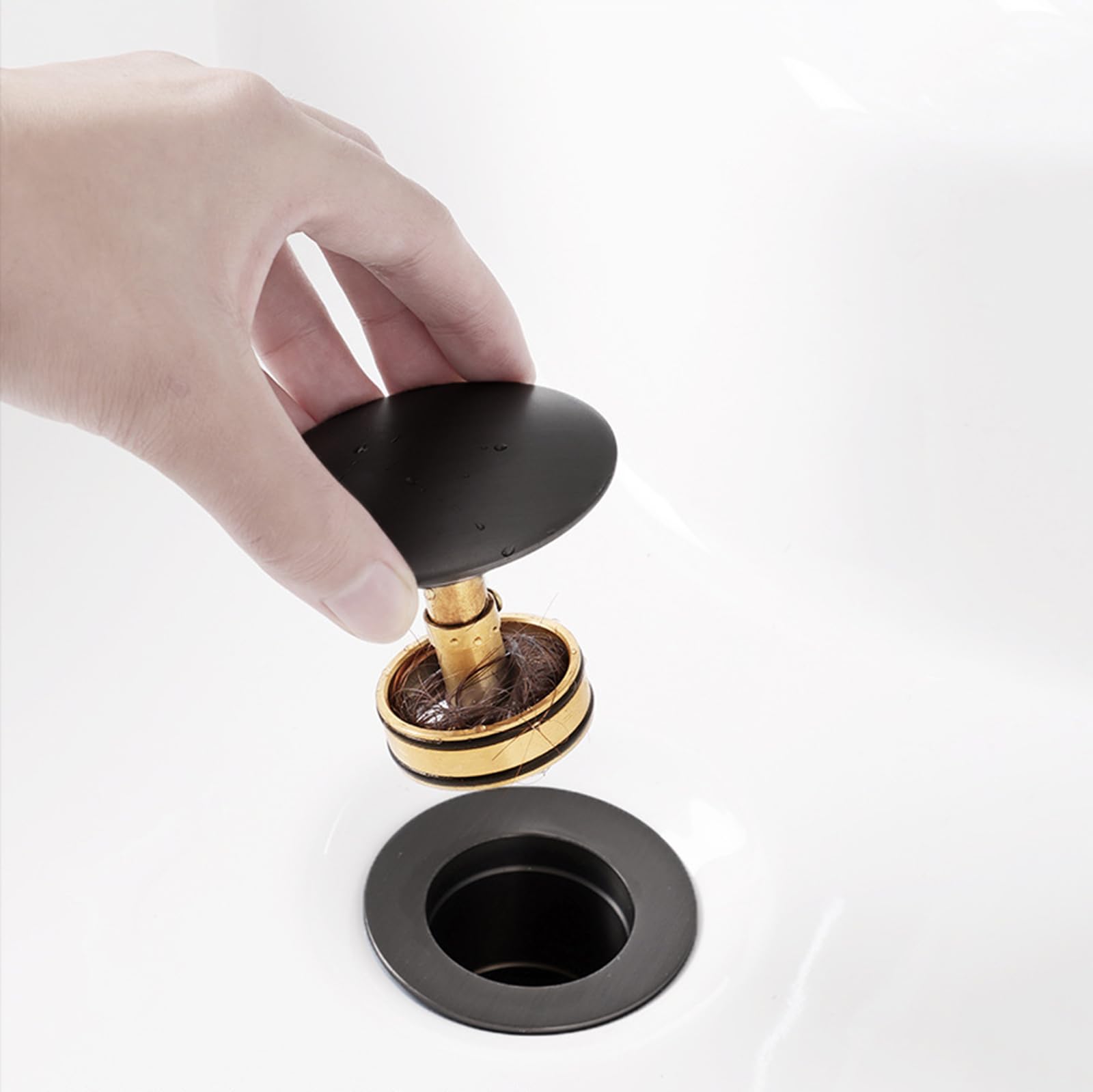 VáLvula Para Lavabo Clic Clac Valvula Desague Lavabo Para BañO Valvula Lavabo Universal Drenaje De Rebote A Presión Totalmente De Cobre,negro,Sin Agujero De Desbordamiento