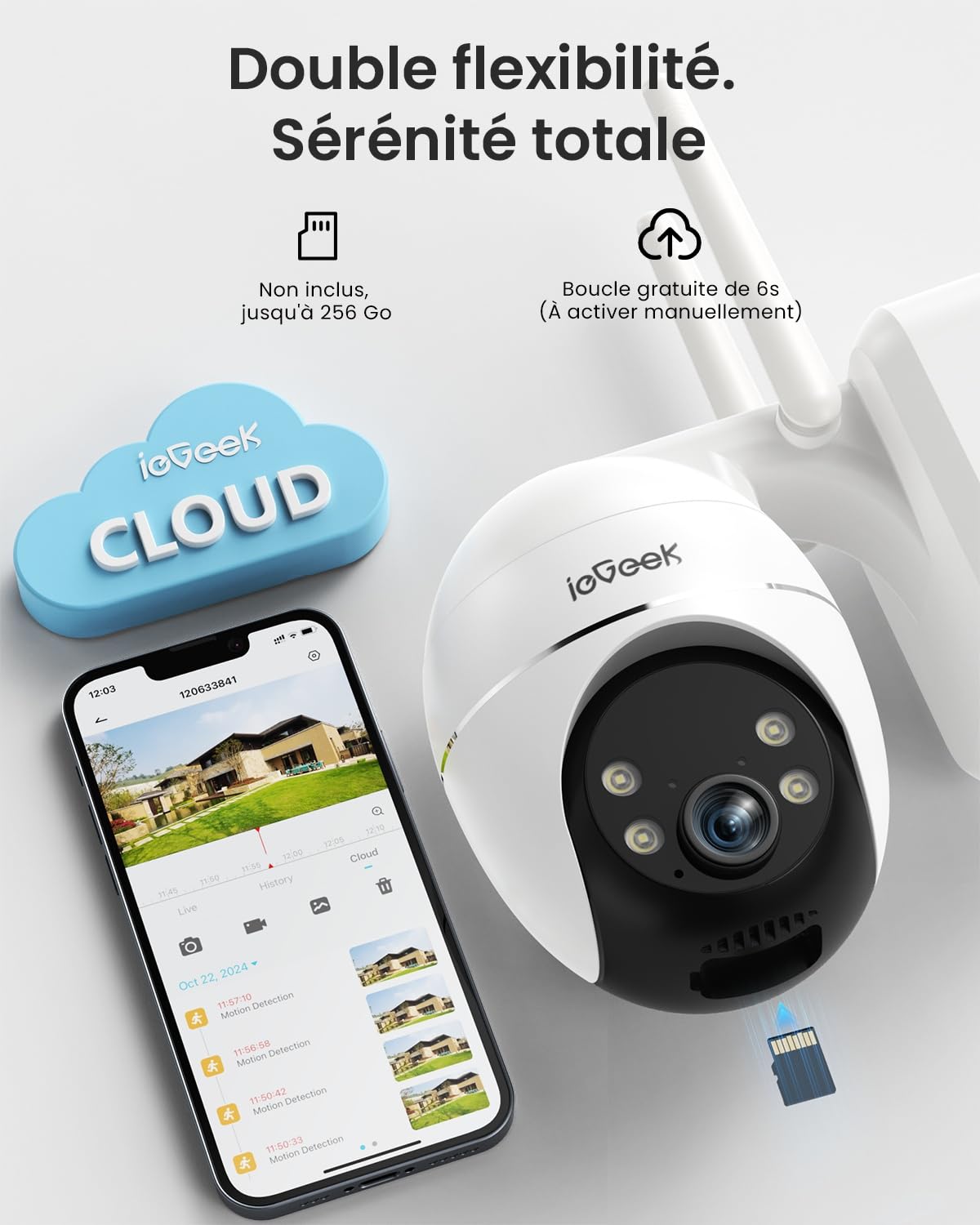 ieGeek 24/7 Enregistrement AOV 2K Camera Surveillance WiFi Exterieure sans Fil Solaire, Suivi Automatique, 360° PTZ, Batterie 9000mAh, 30m Détection Humaine par AI, Alarme Lumineuse et Sonore, S7