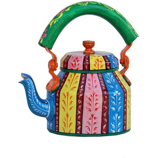 iHandikart Hand Painted Designer Aluminium Kettle for Tea/Coffee, Home D?cor& Gift Purpose. Capacity 1 L, Size 8.5