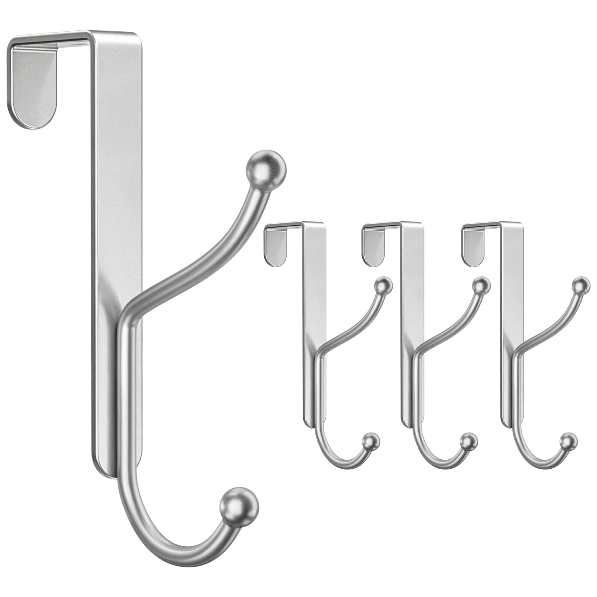 niffgaff Over Door Hook 4-Pack, Heavy Duty Door Hanger, Fits Interior Doors 1.4 Inches Thick, Organize Coats, Hats, Towels, and Bags for Entryways, Bathrooms, Bedrooms, and Kitchens, Silver