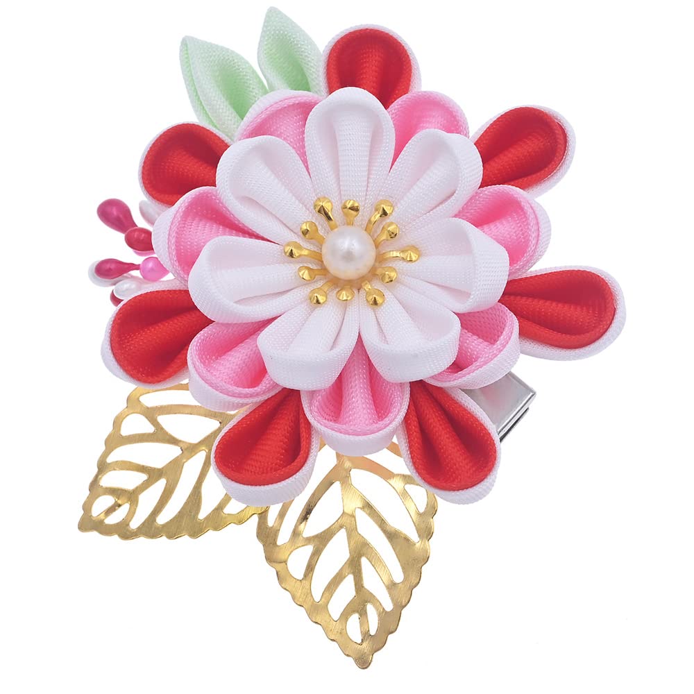 MIAO WU Japanese Hair Clip Cherry Blossom HairPin Kimono Hanfu Flower Hair Pin Band Clip Hair Accessories for Women Girl (Red)