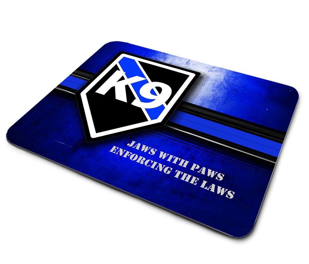 Thin Blue Line K9 Jaws with Paws Enforcing The Laws Thin Rubber Backed Square Mouse Pads for Gaming Computer Laptops Notebooks Desks