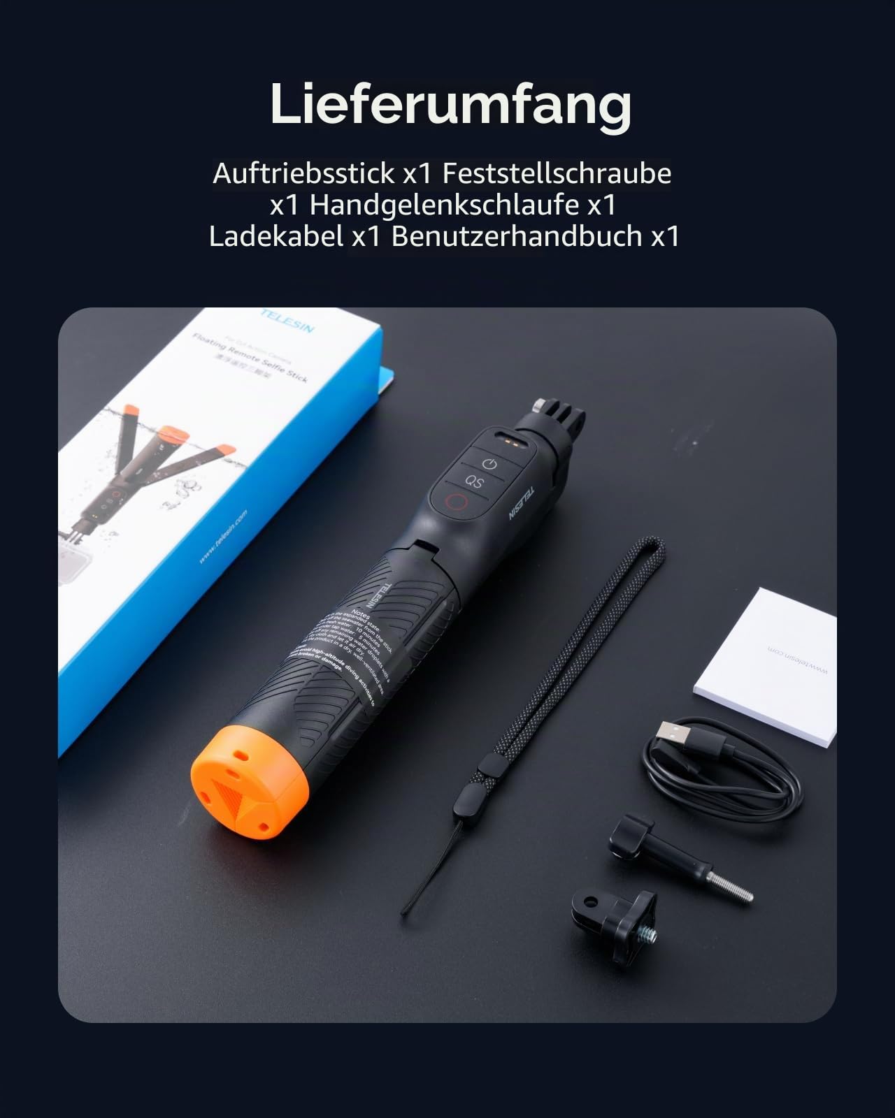 TELESIN Bluetooth-Schwimm-Selfie-Stick mit Stativ für DJI Osmo Action 6 5 Pro 4 – Wasserdichter, ausziehbarer 3-in-1-Stick (Handgriff & Stativ) mit Signalverstärker – Bis zu 15 m unter Wasser
