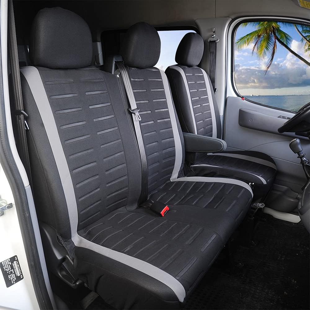 TOYOUN - Housse Siege Voiture Van Universel 2+1 Adapté Camions, Camionnettes et Bus,Avant pour Simples et Doubles avec Bases Jointes Housses de Sièges Universelles en Tissu,Noir et Gris