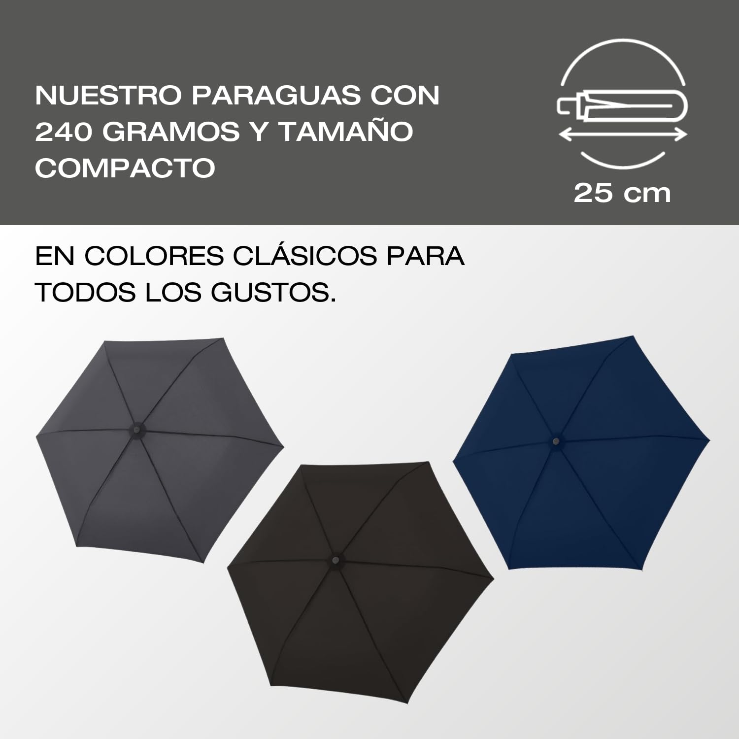 Knirps C.250 Paraguas Light de bolsillo, con función Duomatic, Gris oscuro, con bolsa, apertura y cierre automáticos, de bolsillo con pulsador, ligero