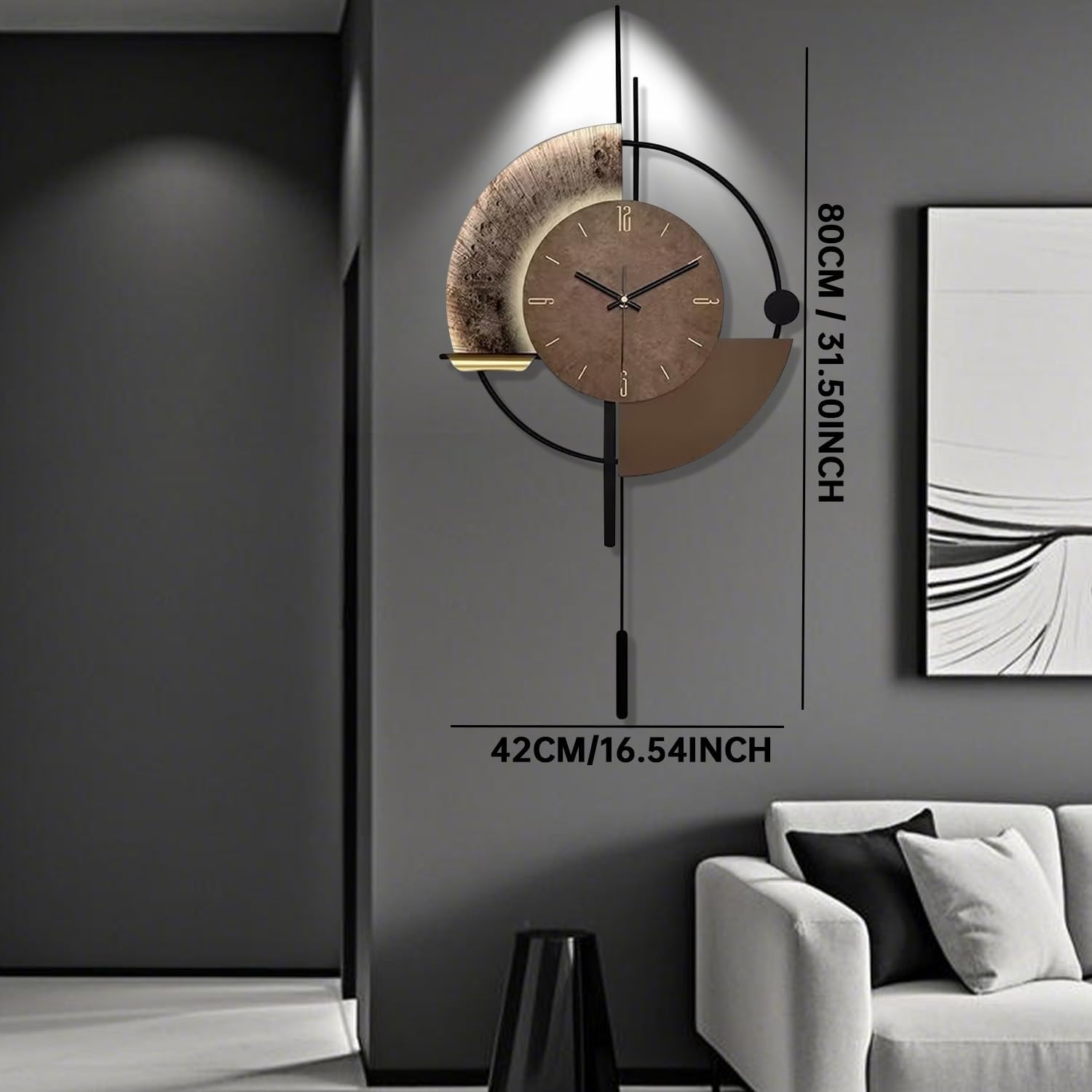 SIN&MI Wall Clock,Decorative Wall Clocks with Pendulum,Silent Quality Quartz Clock Battery Operated,Large Clock for Living Room,Kitchen,Home,Bathroom,Bedroom Wall Decor,16.5 * 31.5inch