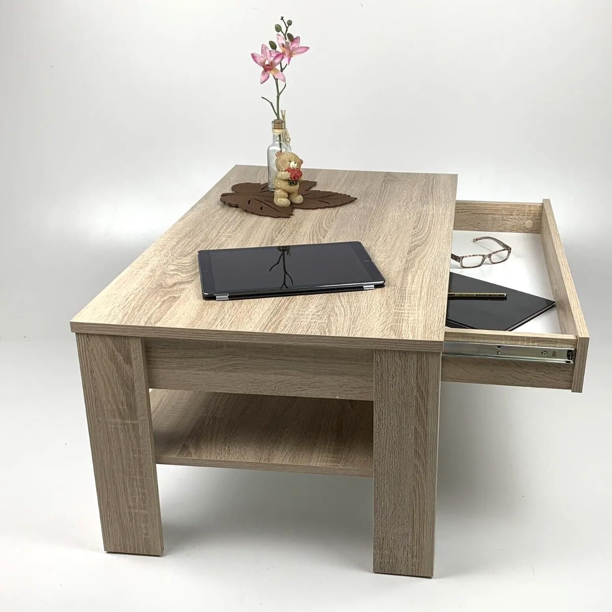 Unbekannt Couchtisch mit Schublade Wohnzimmertisch (EWA) Sonoma Eiche hell Sägerau 100 x 54x 43,5 cm