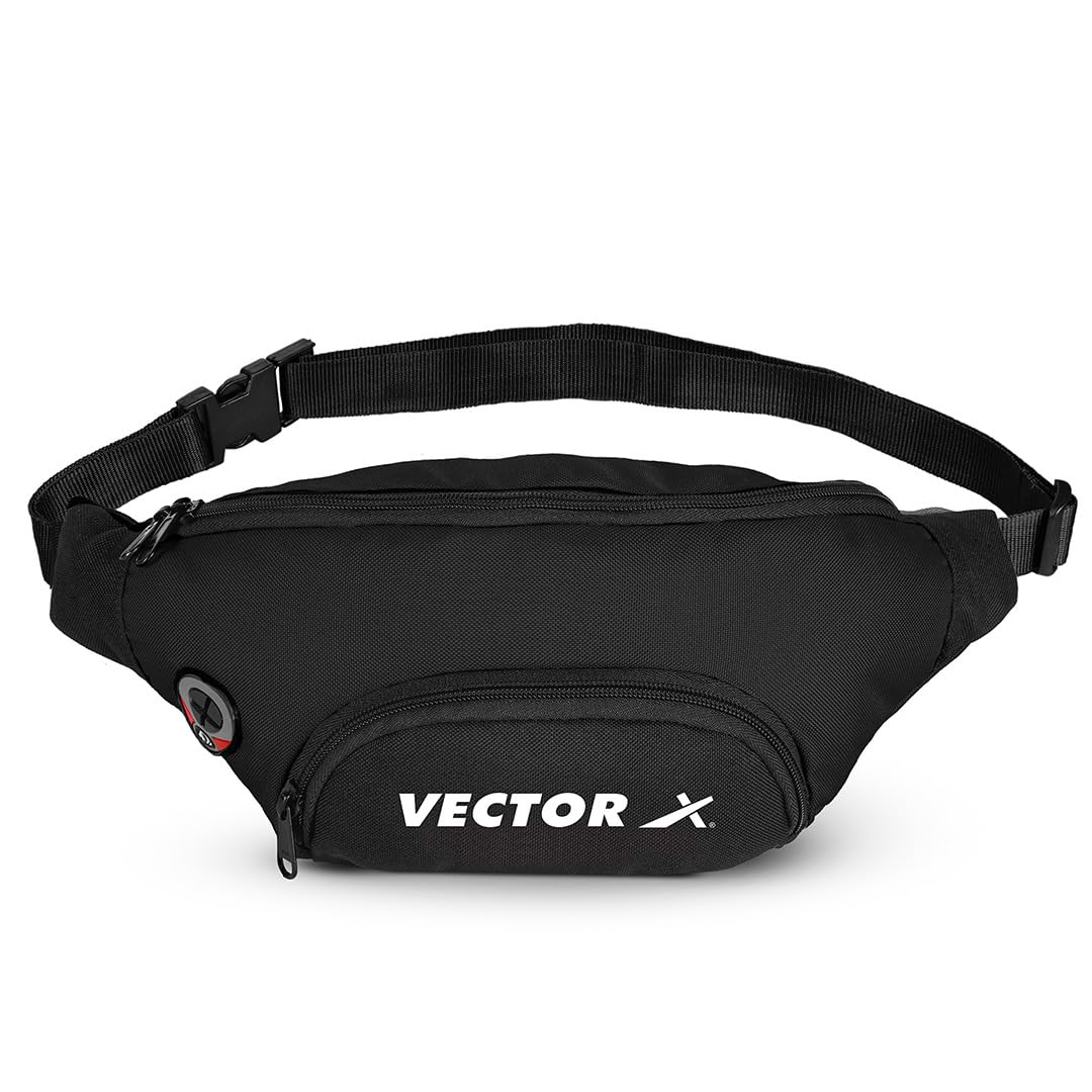 Vector X Stylish Waist Travel Hiking Chest/Fanny Bag with Adjustble Waist Belt, Pouch Sports Pack for Men and Women Premium Stitching, Handy,Versatile, Waterproof Bum Bag (Black)