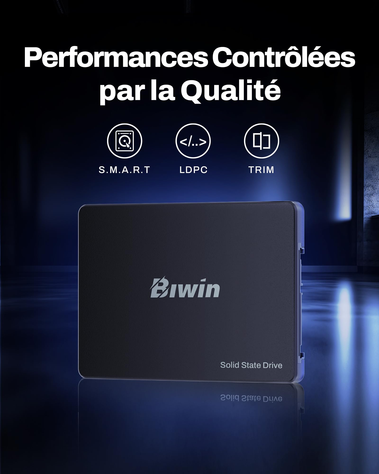 Biwin M100 SATA 3.0 SSD 512 Go - jusqu'à 550 Mo/s en Lecture - 6 Go/s SSD Interne 2,5" pour Ordinateur Portable et de Bureau - Rapide, Silencieux, résistant aux Chocs