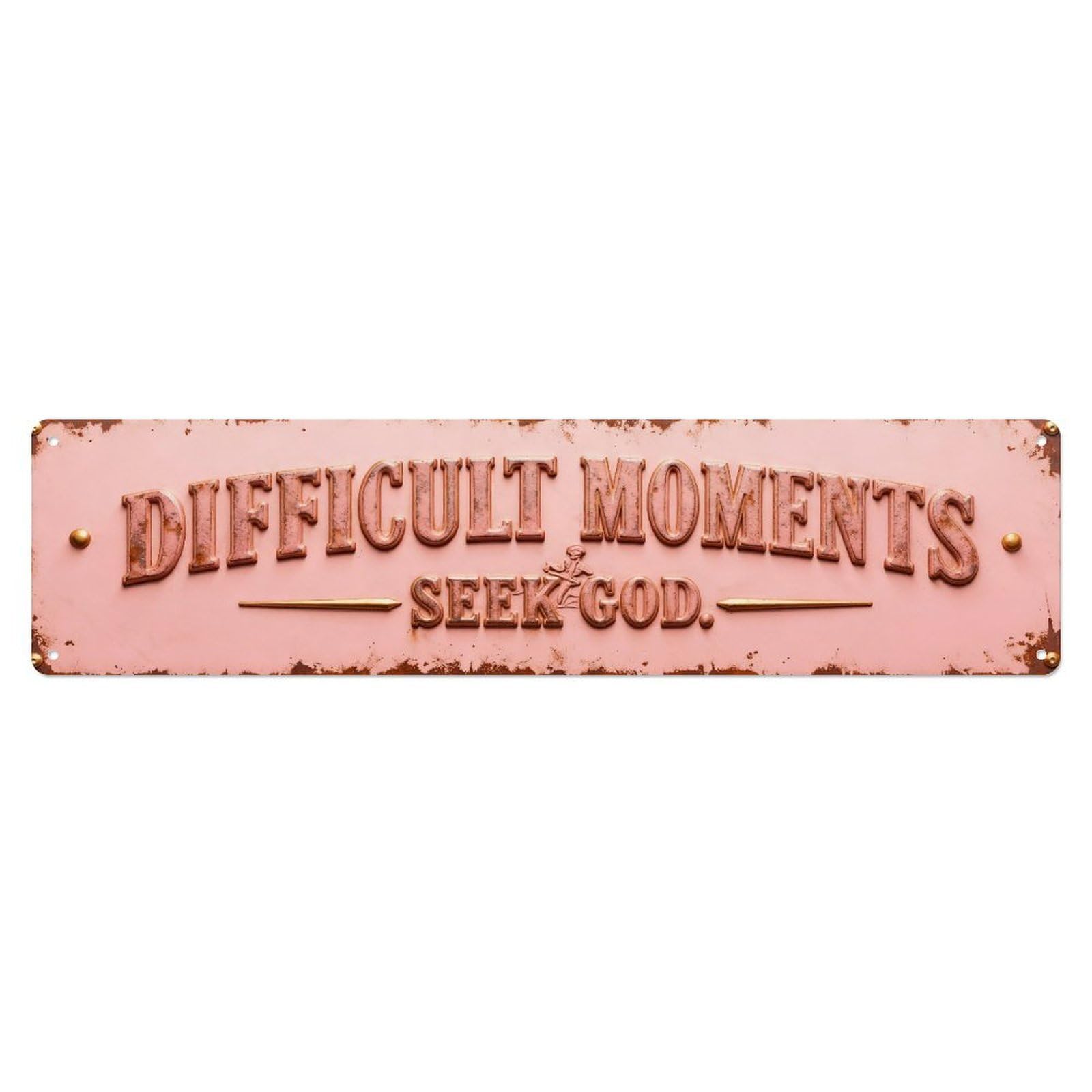 Difficult Moments Seek God Vintage Metal Tin Sign Retro Wall Decor, Bar Garage Cafe Kitchen Home Wall Art Poster Decoration 4x16inches