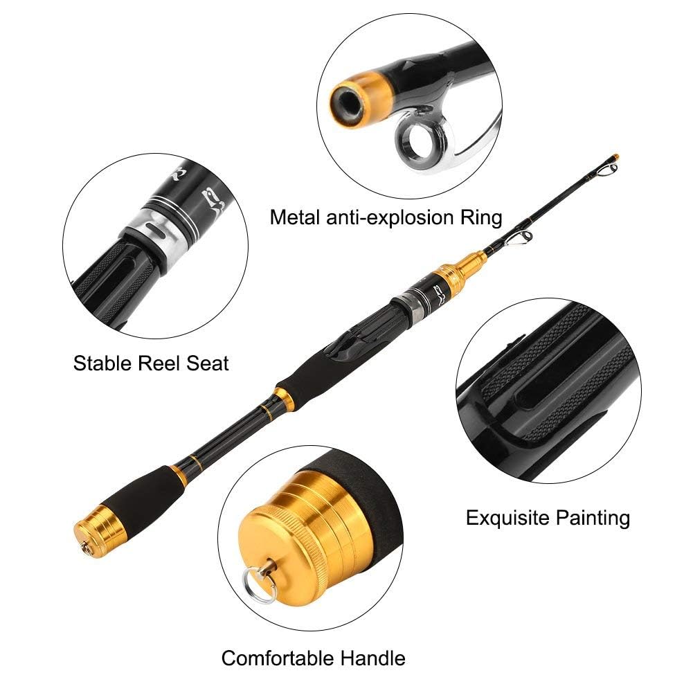Canna da Pesca Telescopica in Fibra di Carbonio per Acqua Dolce, Canna da Pesca Retrattile da Viaggio con Accessori, Leggera e Compatta per Escursioni