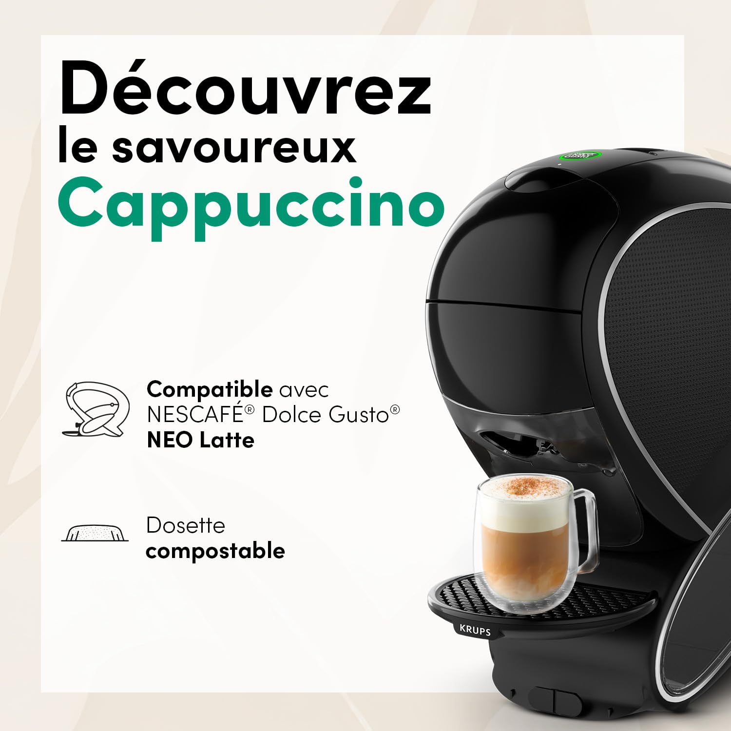 ‎Nescafé Dolce Gusto NEO Cappuccino - 30 Dosettes de café et 30 sachets de lait (5 boîtes de 6 dosettes et 6 sachets) - Compatibles uniquement avec les machines à café NESCAFÉ Dolce Gusto NEO