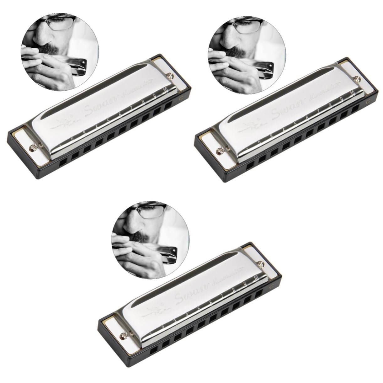 Abaodam 3pièces Harmonica Diatonique c Professionnel De Qualité Pour Musiciens Et Débutants