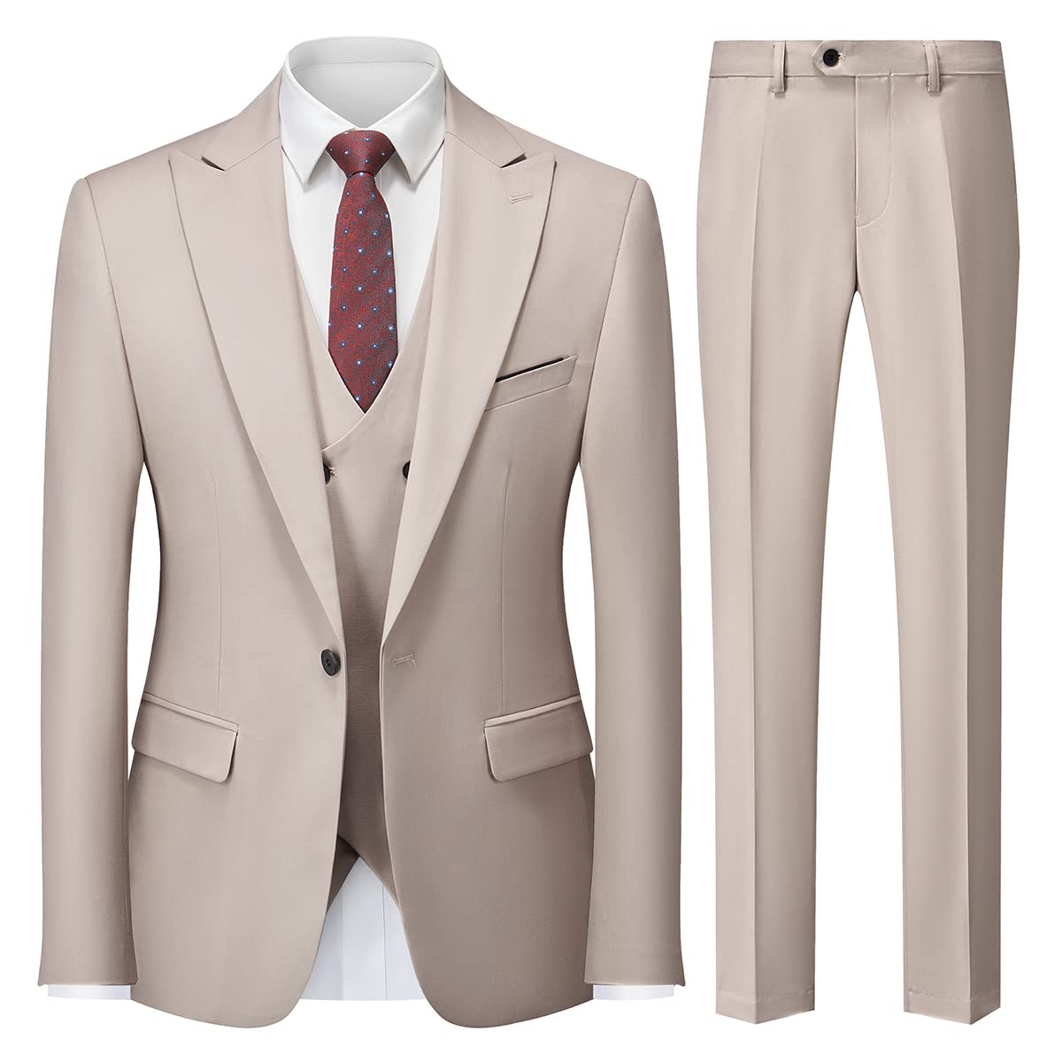 MODFUL Herren Anzug 3-teilig Slim Fit Business Einknopf Smoking Hochzeitsblazer Weste Hosen Set
