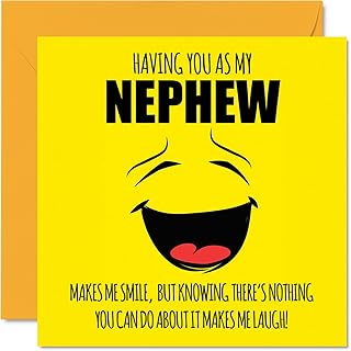 Funny Birthday Cards for Nephew - Make Me Smile - Joke Happy Birthday Card for Nephew from Auntie Uncle, Nephew Banter Birthday Gifts, 145mm x 145mm Birthday Greeting Cards Gift for Nephew