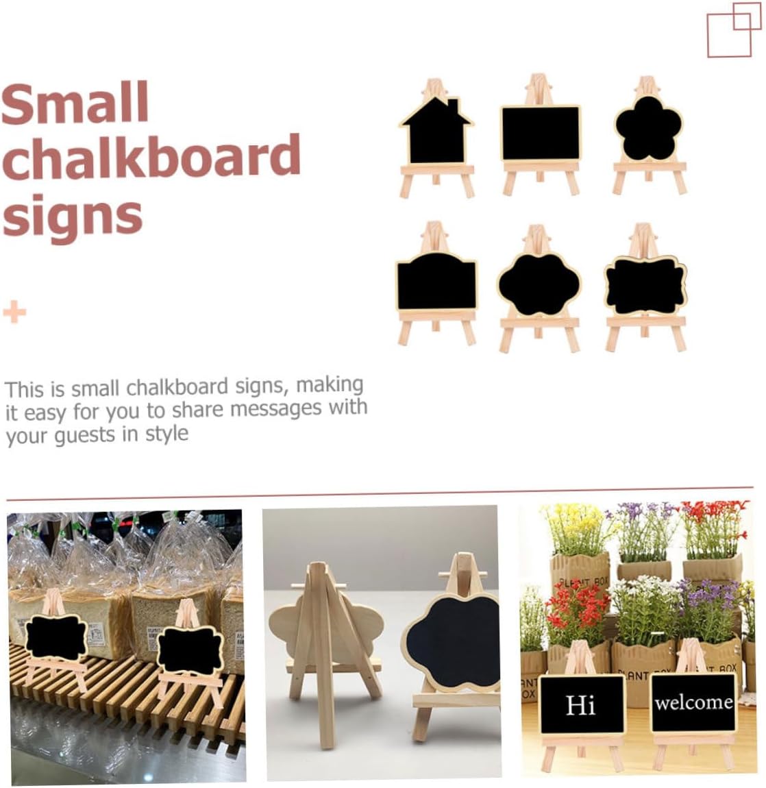 6pcs Decorative Chalkboard Signs Small Wood Message Boards Rectangular House Flower Cloud Shapes Wooden Memo Boards for Home Décor and Event Display