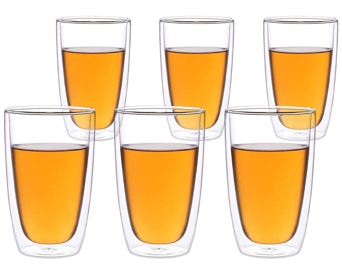 doppelwandige Teegläser Melina. 6 Stück Trinkbecher mit je 360ml Füllvolumen (volle Kapazität)